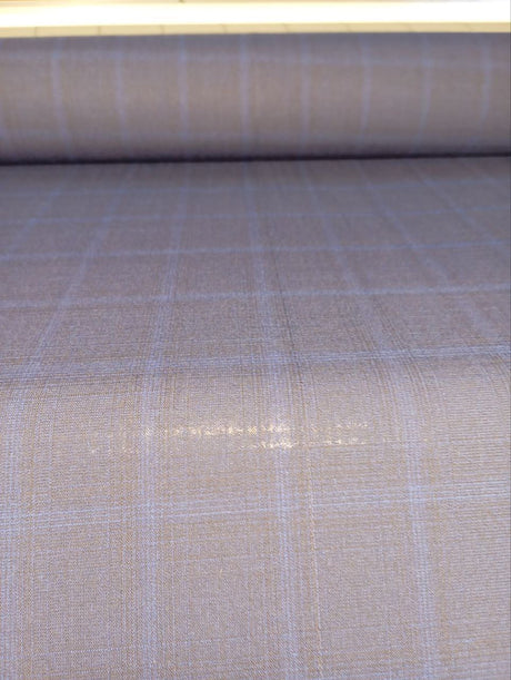 Wool Polyamide Elastane Checked Blue Fabric