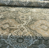 Barrow Chenille Upholstery Fabric - Thyme Green, Antique Green With Beige And Antique Gold Design, 56" Width (1 Yard)