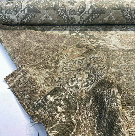 Barrow Chenille Upholstery Fabric - Thyme Green, Antique Green With Beige And Antique Gold Design, 56" Width (1 Yard)