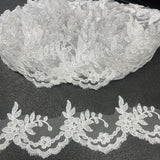 Beaded & Corded Lace Trimming Embroidered On 100% Polyester Net Mesh - Beaded Corded Embroidered Lace Fabric, 3" Wide, Gold, Ivory, Silver, White (1 Yard)