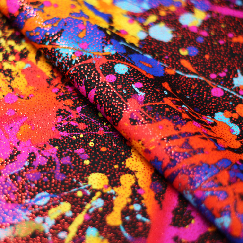 Graffiti Nylon Spandex Fabric - Rainbow Paint Splatter, Multi-Color, 58/60" Width (1 Yard)