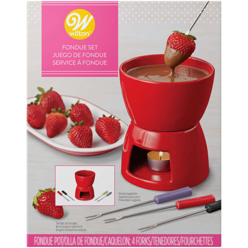 Wilton Mini Chocolate Fondue Set – Red with Tea Light Pot & Dipping Forks