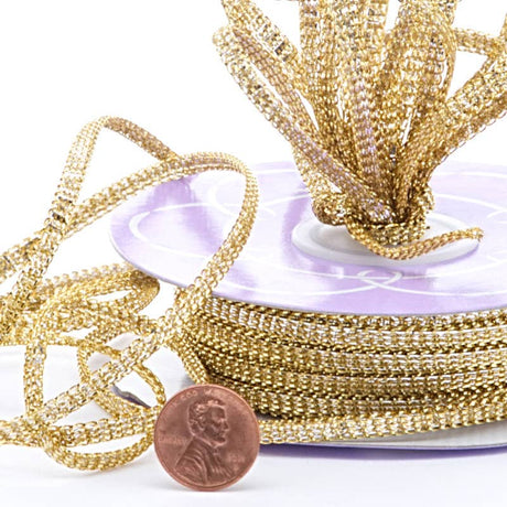 Gold W/ Silver Flat Metallic Trim  5 mm  40 yd  - 1 / ROLL