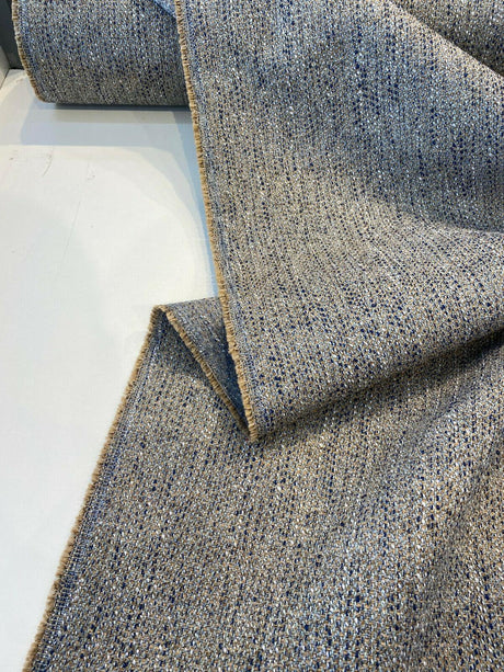 Hampton Blue Coast Tweed Polyester Fabric - Navy Blue, Light Blue, Gray, Beige Tweed, 54" Width (1 Yard)