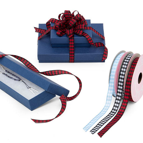 Narrow Gingham Ribbon Red / Black Color 1 / ROLL