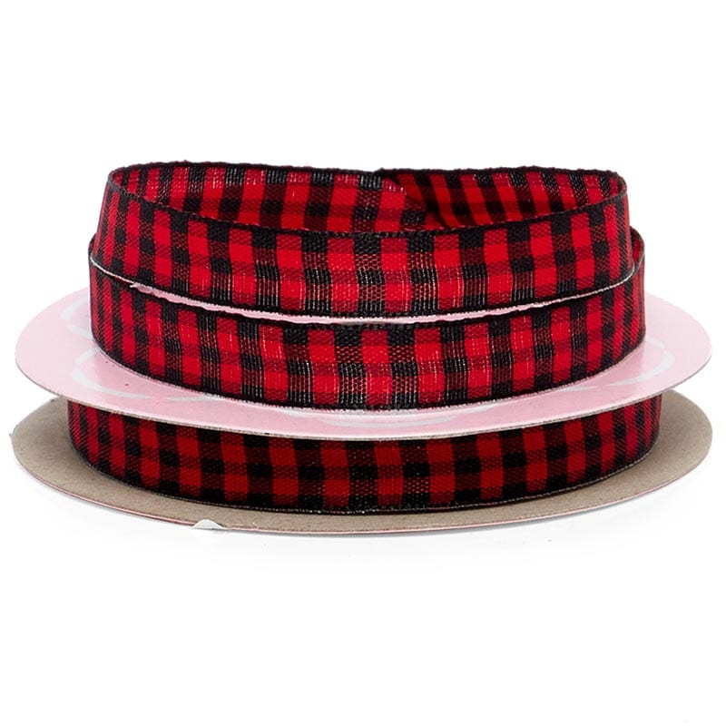 Narrow Gingham Ribbon Red / Black Color 1 / ROLL