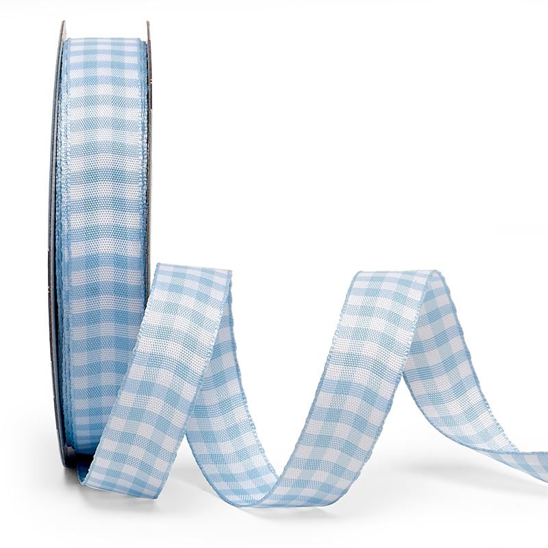 Light Blue Gingham Weave Ribbon – 5/8" x 25 Yards (1 Roll)