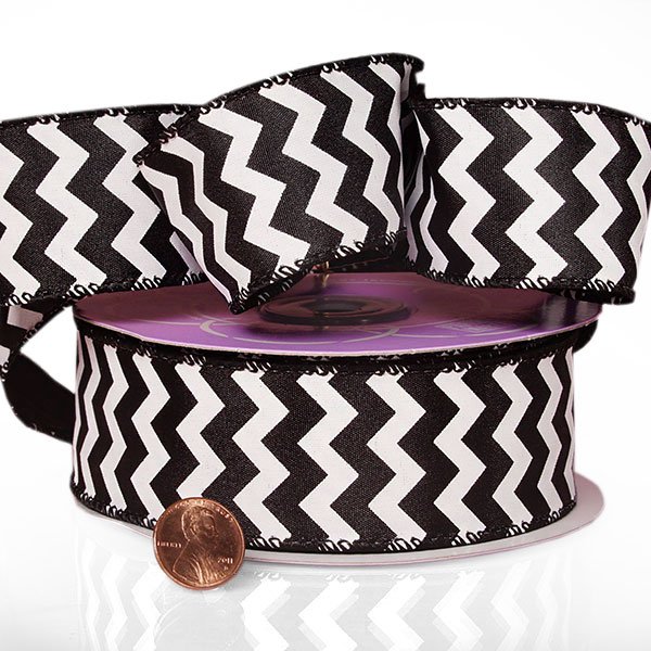 Satin Wired Chevron Ribbon 1 1/2 '' X 20 yd Black Color 1 / roll