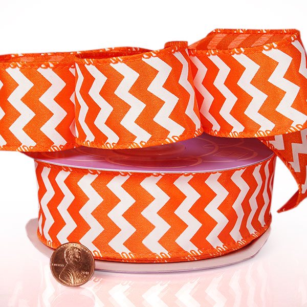 Satin Wired Chevron Ribbon 1 1/2 '' X 20 yd Orange Color 1 / roll