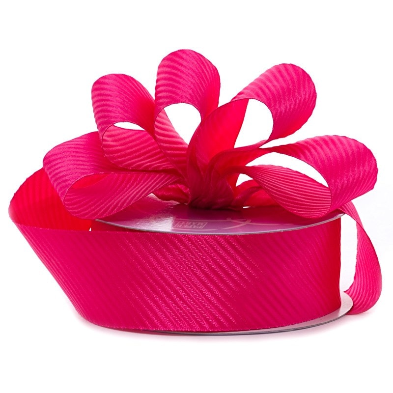 Diagonal Embossed Satin Ribbon 1 1/2 '' X 25 yd Shocking Pink Color 1 / roll