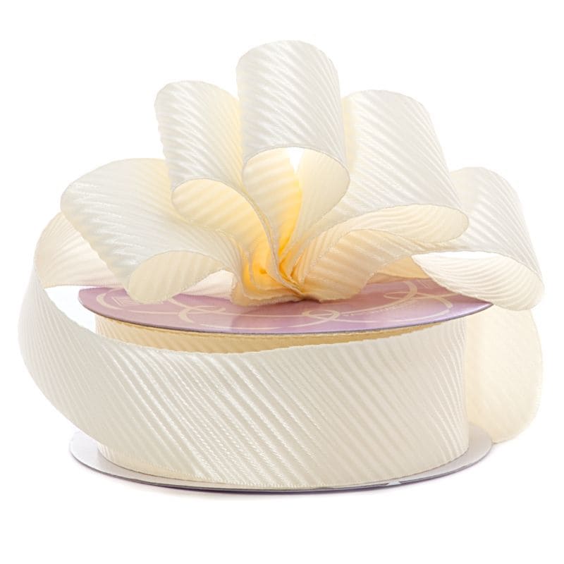 Diagonal Embossed Satin Ribbon 1 1/2 '' X 25 yd Ivory Color 1 / roll