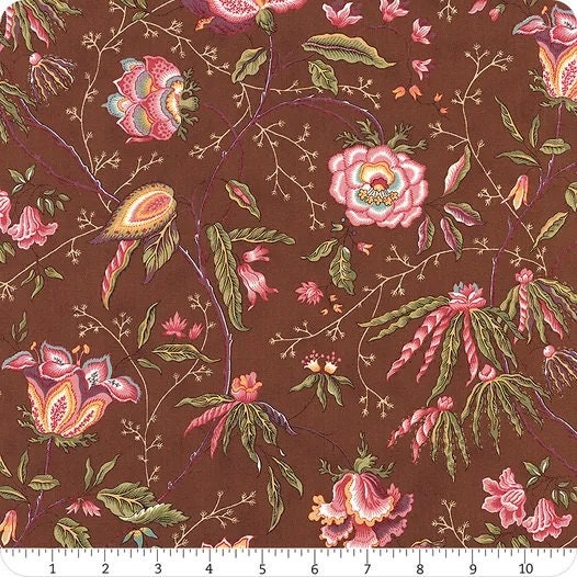 Quilting Cotton Florences Fancy Fanciful Floral Chocolate Moda