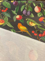 Parrots Macaw Bird Fruits Noir Cotton Fabric - Green Leaves, Blue Red And Orange Birds, 54" Width, 25" Horizontal Repeat, 24" Vertical Repeat (1 Yard)