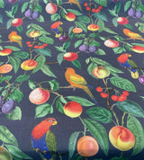 Parrots Macaw Bird Fruits Noir Cotton Fabric - Green Leaves, Blue Red And Orange Birds, 54" Width, 25" Horizontal Repeat, 24" Vertical Repeat (1 Yard)