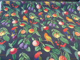 Parrots Macaw Bird Fruits Noir Cotton Fabric - Green Leaves, Blue Red And Orange Birds, 54" Width, 25" Horizontal Repeat, 24" Vertical Repeat (1 Yard)