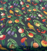 Parrots Macaw Bird Fruits Noir Cotton Fabric - Green Leaves, Blue Red And Orange Birds, 54" Width, 25" Horizontal Repeat, 24" Vertical Repeat (1 Yard)
