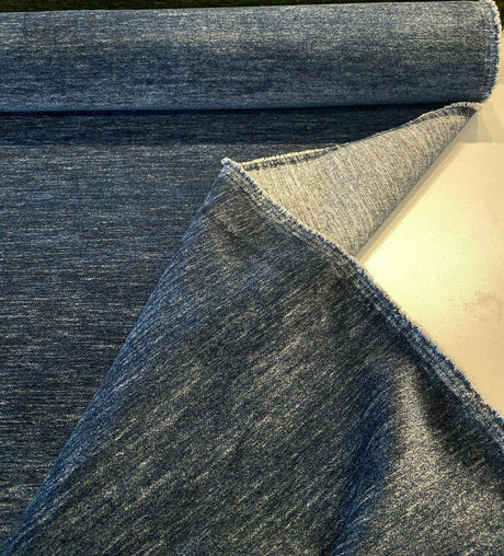 Lush Upholstery Soft Chenille Fabric - Blue Denim, 56" Width, Railroaded (1 Yard)