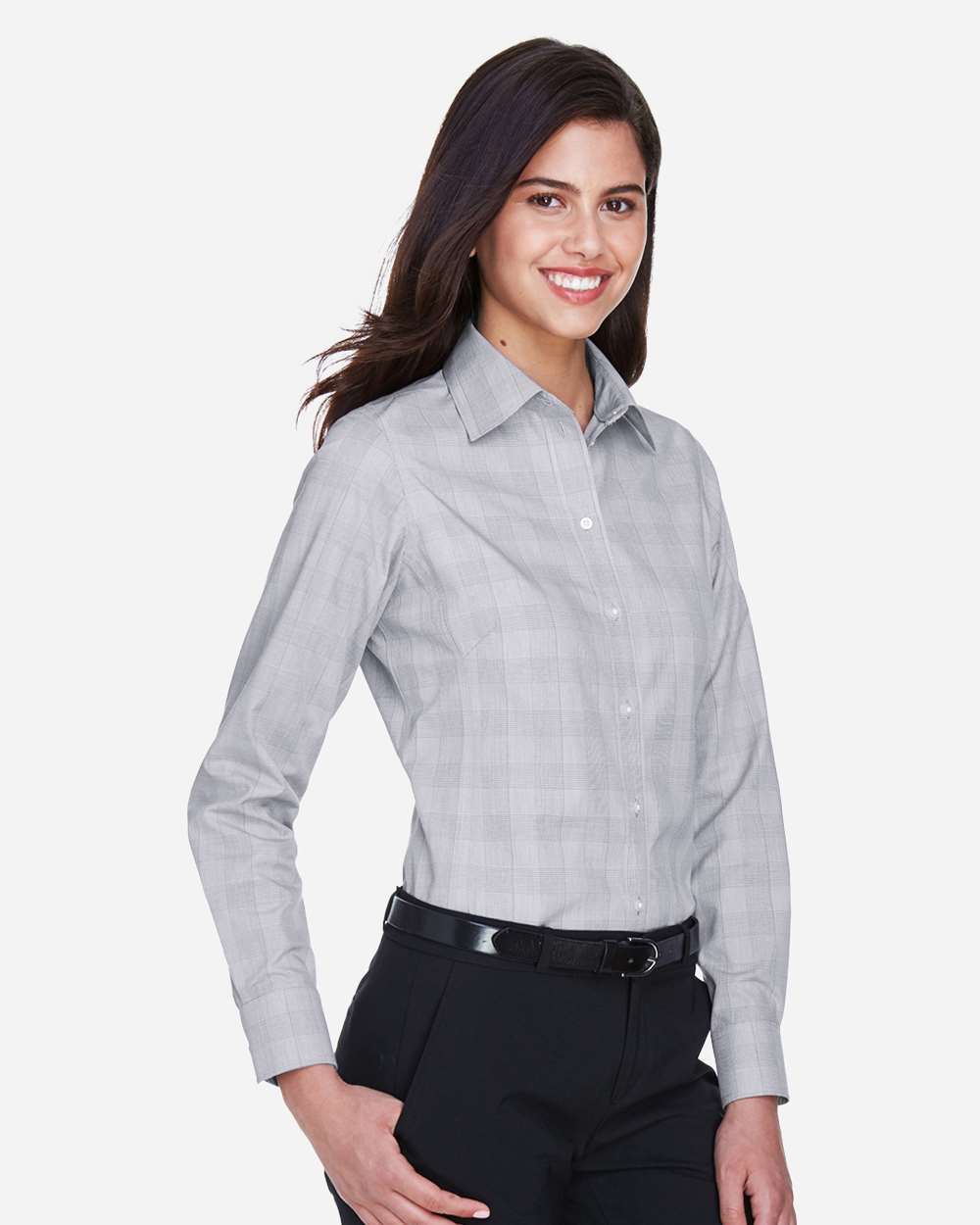 Devon & Jones® Women’s Glen Plaid Woven Dress Shirt Non-Iron Performance with Flattering Tailored Fit