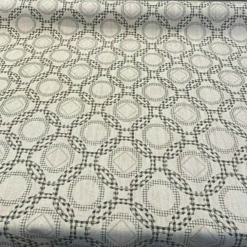 Check Around Graphite Linen Fabric - Graphite Check Pattern, 54" Width (1 Yard)