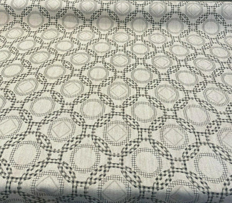 Check Around Graphite Linen Fabric - Graphite Check Pattern, 54" Width (1 Yard)