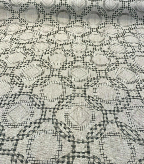 Check Around Graphite Linen Fabric - Graphite Check Pattern, 54" Width (1 Yard)