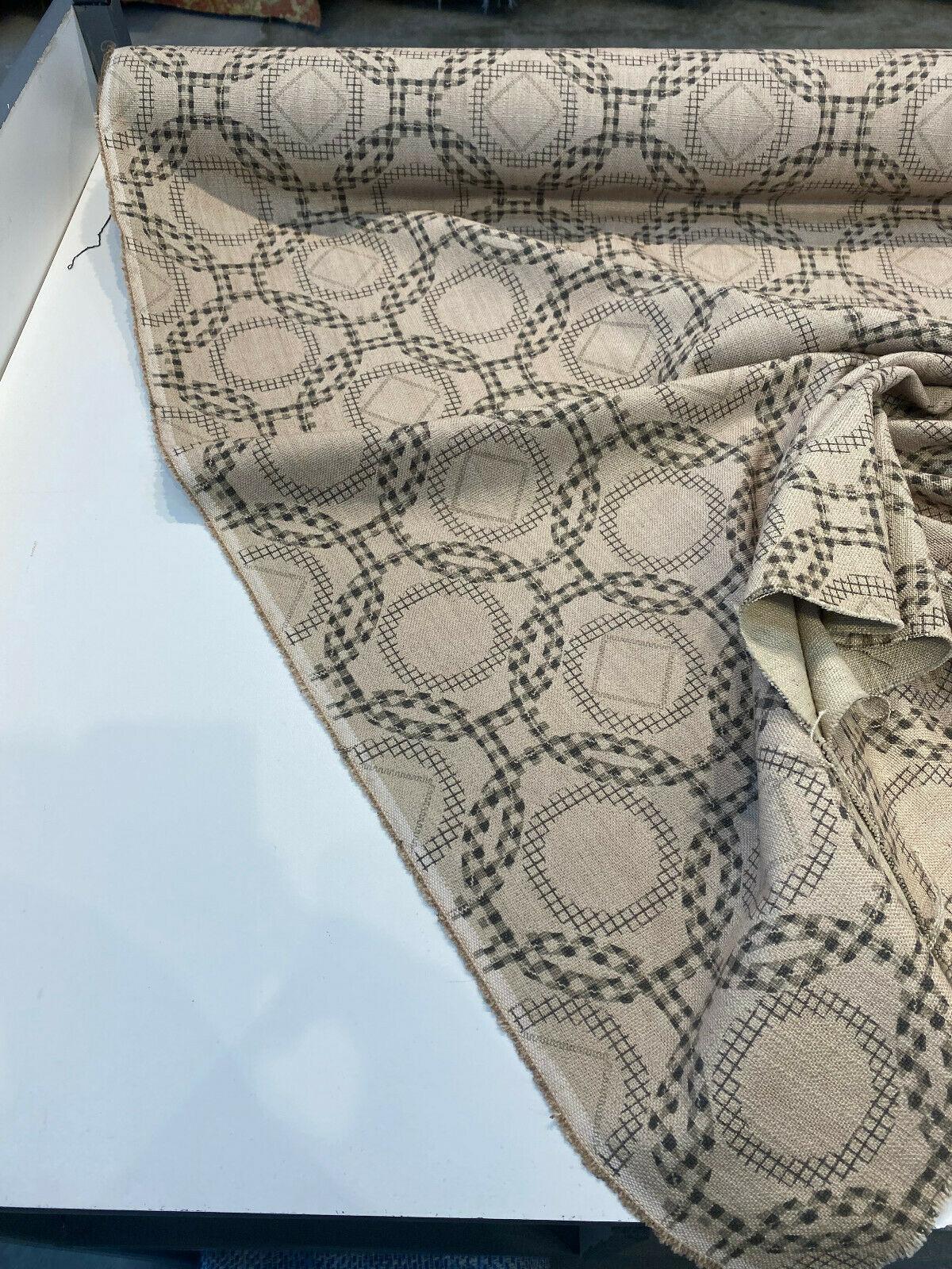 Check Around Graphite Linen Fabric - Graphite Check Pattern, 54" Width (1 Yard)