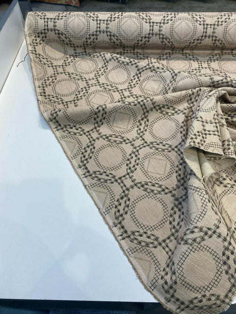 Check Around Graphite Linen Fabric - Graphite Check Pattern, 54" Width (1 Yard)