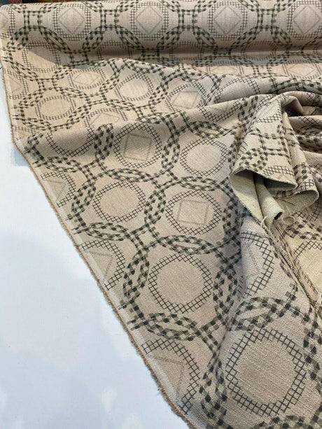 Check Around Graphite Linen Fabric - Graphite Check Pattern, 54" Width (1 Yard)
