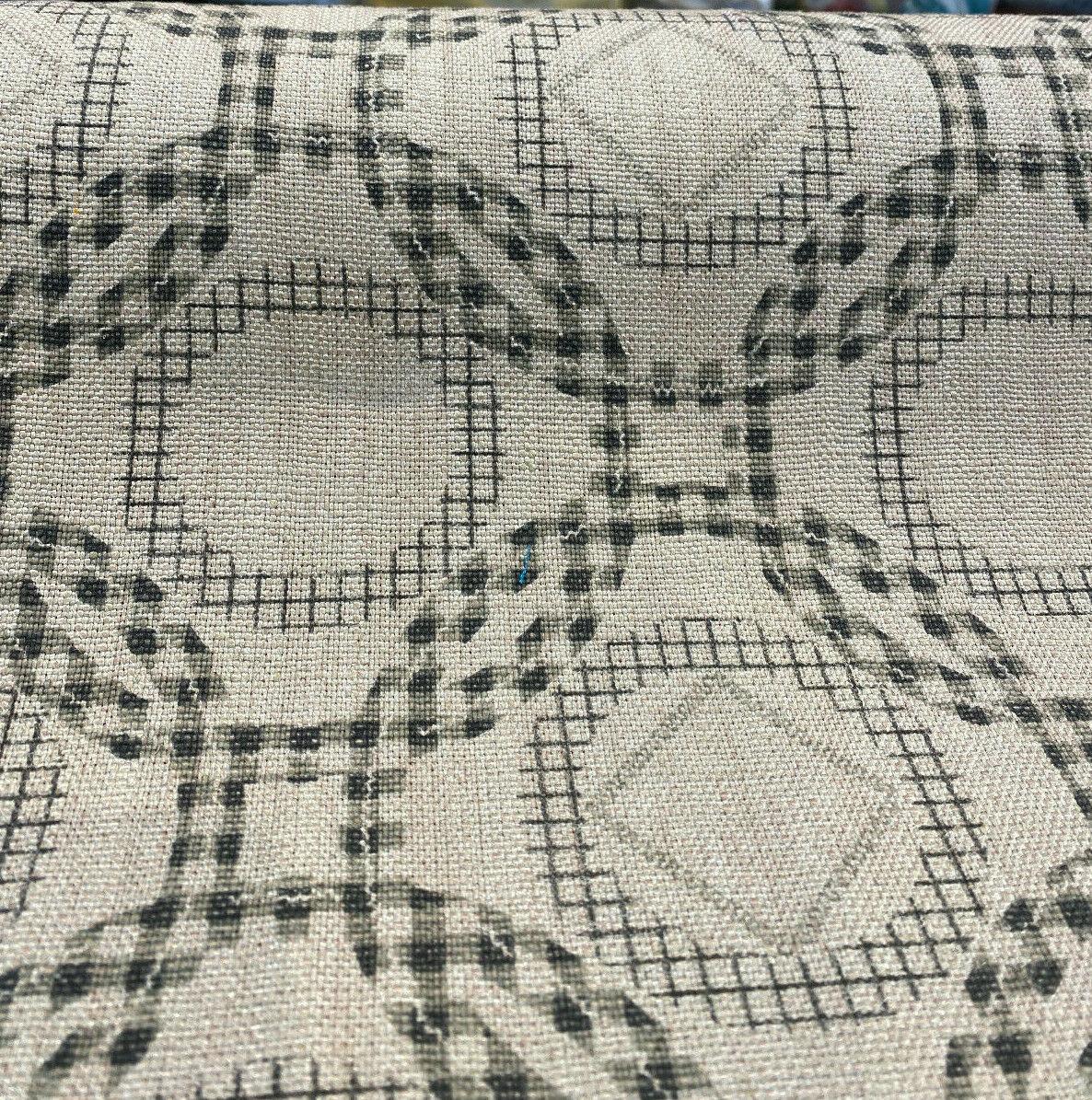 Check Around Graphite Linen Fabric - Graphite Check Pattern, 54" Width (1 Yard)