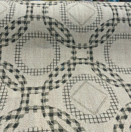 Check Around Graphite Linen Fabric - Graphite Check Pattern, 54" Width (1 Yard)