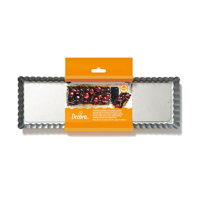 Decora Fluted Rectangle Tart Pan with Removable Bottom, 13.8" x 4.3" x 1.0"