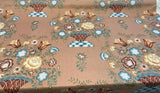 American Folk Art Floral Vingate Cotton Fabric - Pale Pink, Yellow And Blue Floral Print, 56" Width (1 Yard)
