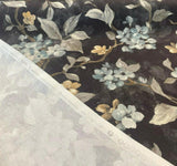 Floral Ada Blue Breeze Cotton Canvas Fabric - Noir Black Background, Antique Gold And Blue Flowers, 54" Width, 23" Vertical Repeat (1 Yard)