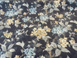 Floral Ada Blue Breeze Cotton Canvas Fabric - Noir Black Background, Antique Gold And Blue Flowers, 54" Width, 23" Vertical Repeat (1 Yard)