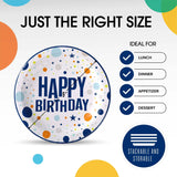 50 Count Blue Birthday Print Paper Plates 9 Inch – Stylish Disposable Party Supplies
