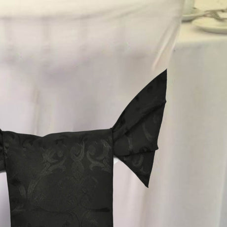 10 Pieces Black Versailles Chopin Damask Jacquard Polyester Chair Sashes 7.5"x108"
