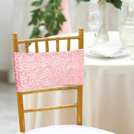 10 Pieces Sparkling Pink Sequin Stretch Spandex Chair Bands 7 x 13 Inches