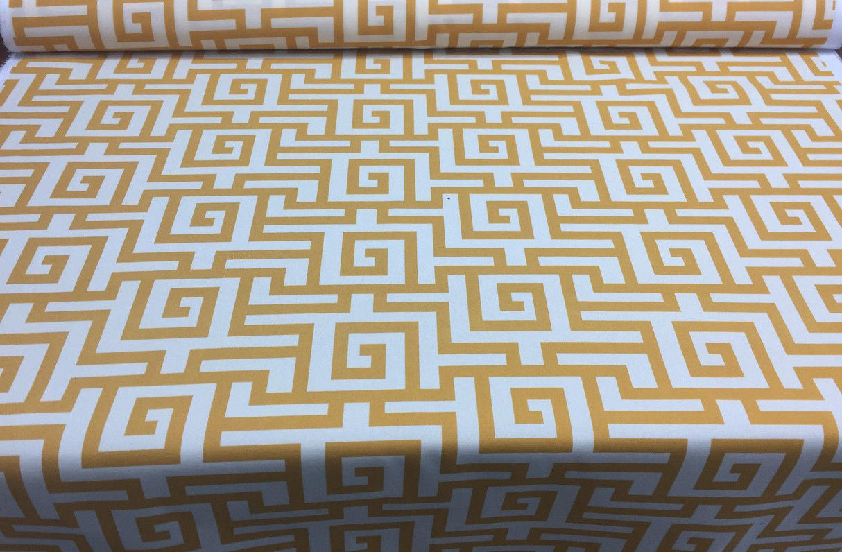 Terrasol Indoor Outdoor Athens Greek Key Yellow Spun Polyester Fabric - Yellow And Cream Greek Key, 54" Width (1 Yard)
