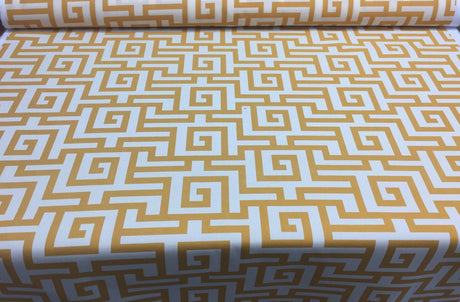 Terrasol Indoor Outdoor Athens Greek Key Yellow Spun Polyester Fabric - Yellow And Cream Greek Key, 54" Width (1 Yard)