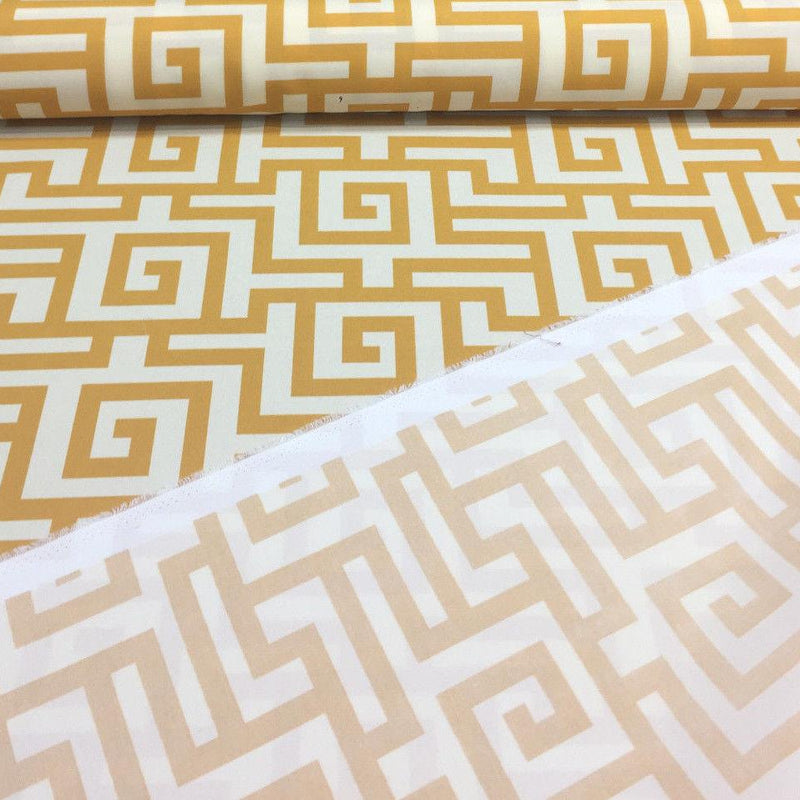 Terrasol Indoor Outdoor Athens Greek Key Yellow Spun Polyester Fabric - Yellow And Cream Greek Key, 54" Width (1 Yard)