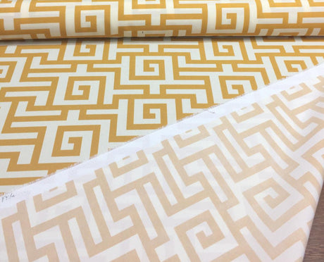 Terrasol Indoor Outdoor Athens Greek Key Yellow Spun Polyester Fabric - Yellow And Cream Greek Key, 54" Width (1 Yard)