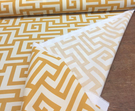 Terrasol Indoor Outdoor Athens Greek Key Yellow Spun Polyester Fabric - Yellow And Cream Greek Key, 54" Width (1 Yard)