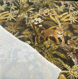 Serengeti Jungle Tiger Leopard Cotton Fabric - Green Moss Brown Black Animal Print, 54" Width, 26" Horizontal Repeat, 26" Vertical Repeat (1 Yard)