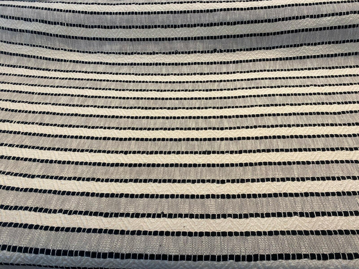 Inca Trail Domino Black Cotton Fabric - Black Ivory Cream Textured Stripe, Chevron, 54" Width (1 Yard)