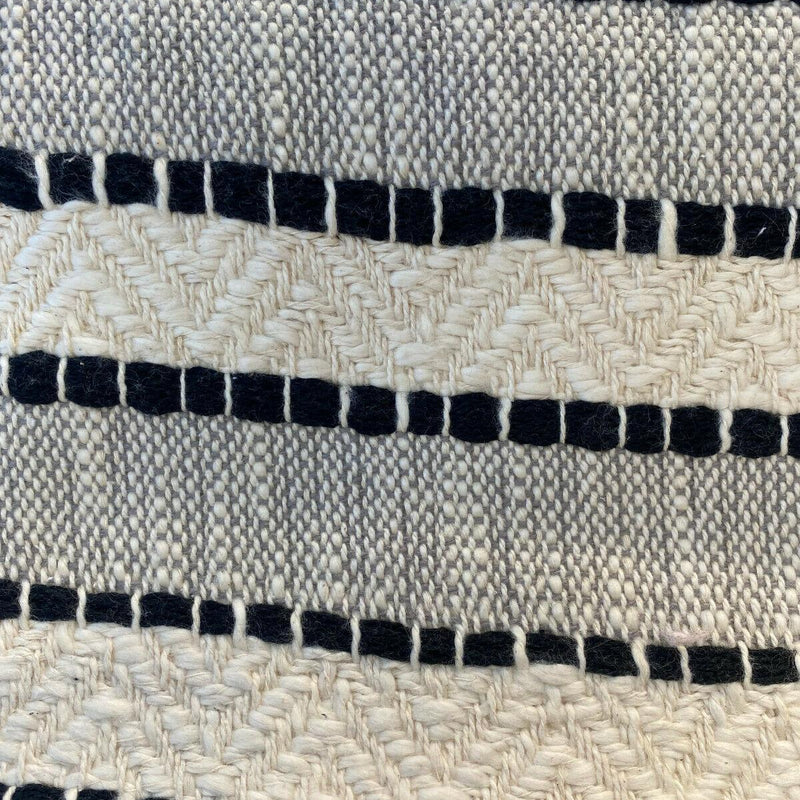 Inca Trail Domino Black Cotton Fabric - Black Ivory Cream Textured Stripe, Chevron, 54" Width (1 Yard)