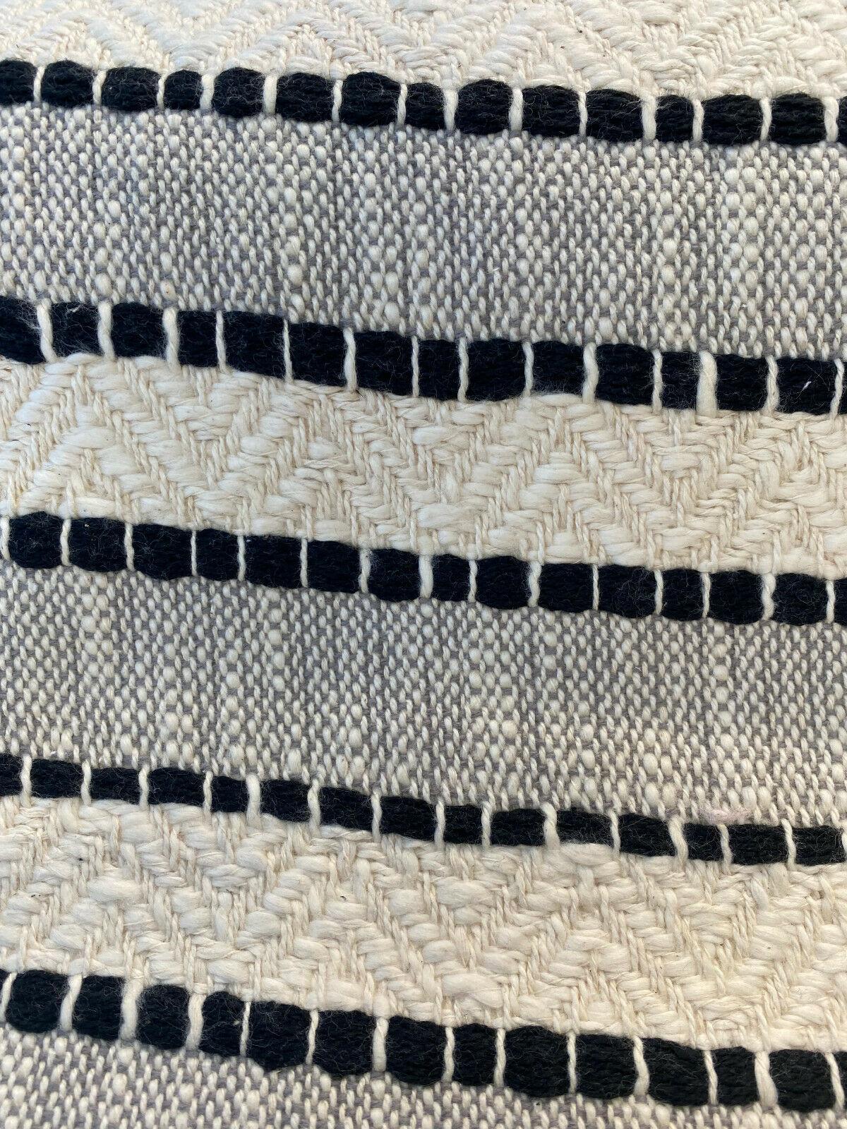 Inca Trail Domino Black Cotton Fabric - Black Ivory Cream Textured Stripe, Chevron, 54" Width (1 Yard)