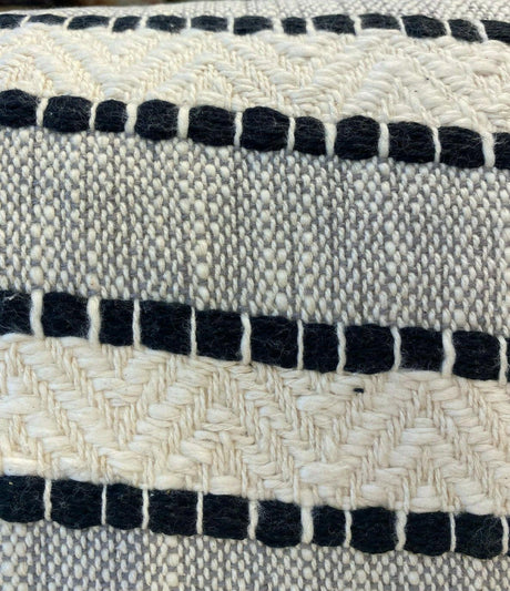 Inca Trail Domino Black Cotton Fabric - Black Ivory Cream Textured Stripe, Chevron, 54" Width (1 Yard)