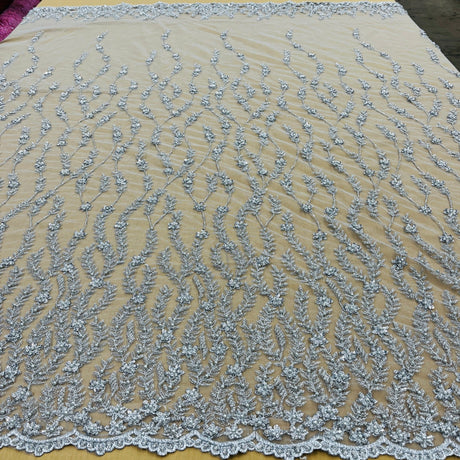 Beaded Lace Fabric on Polyester Net Mesh 50"