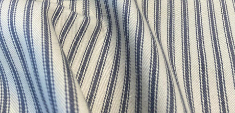 Waverly Classic Ticking Stripes Cotton Fabric - Beige Background With Graphite Blue Stripes, 55" Width (1 Yard)