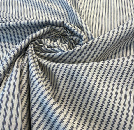 Waverly Classic Ticking Stripes Cotton Fabric - Beige Background With Graphite Blue Stripes, 55" Width (1 Yard)